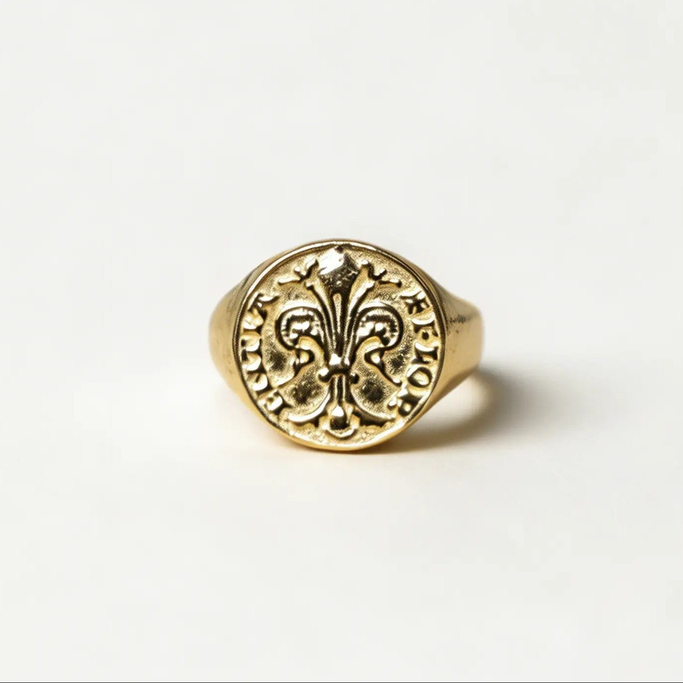 Anello moneta fiorino fiorentino oro, incisione Giglio di Firenze su sigillo circolare